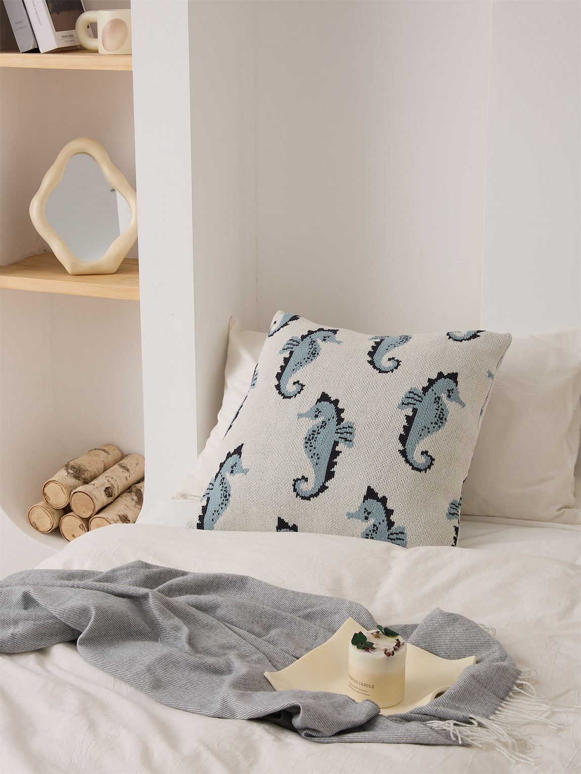 Seahorse Knitted Cushion Cover - Prozily