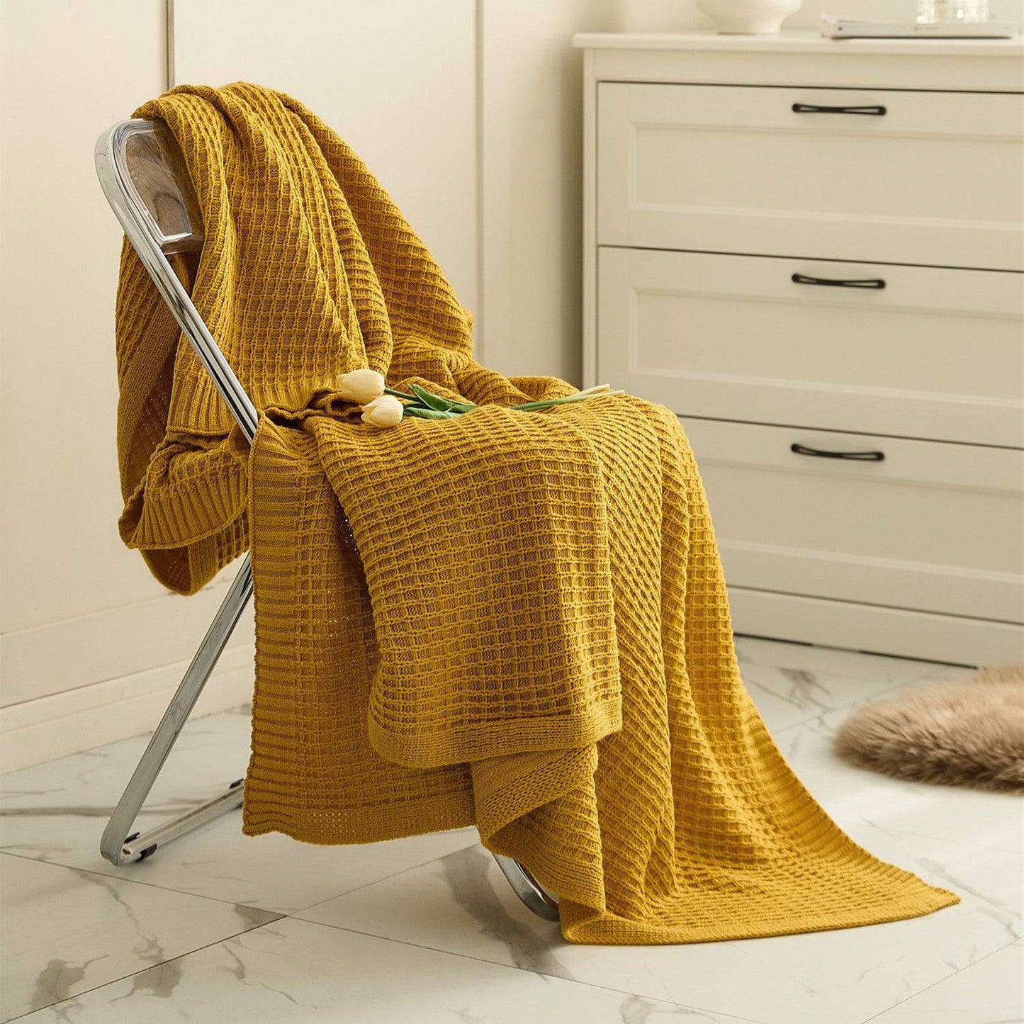 Waffle Knitted Throw Blanket - Prozily